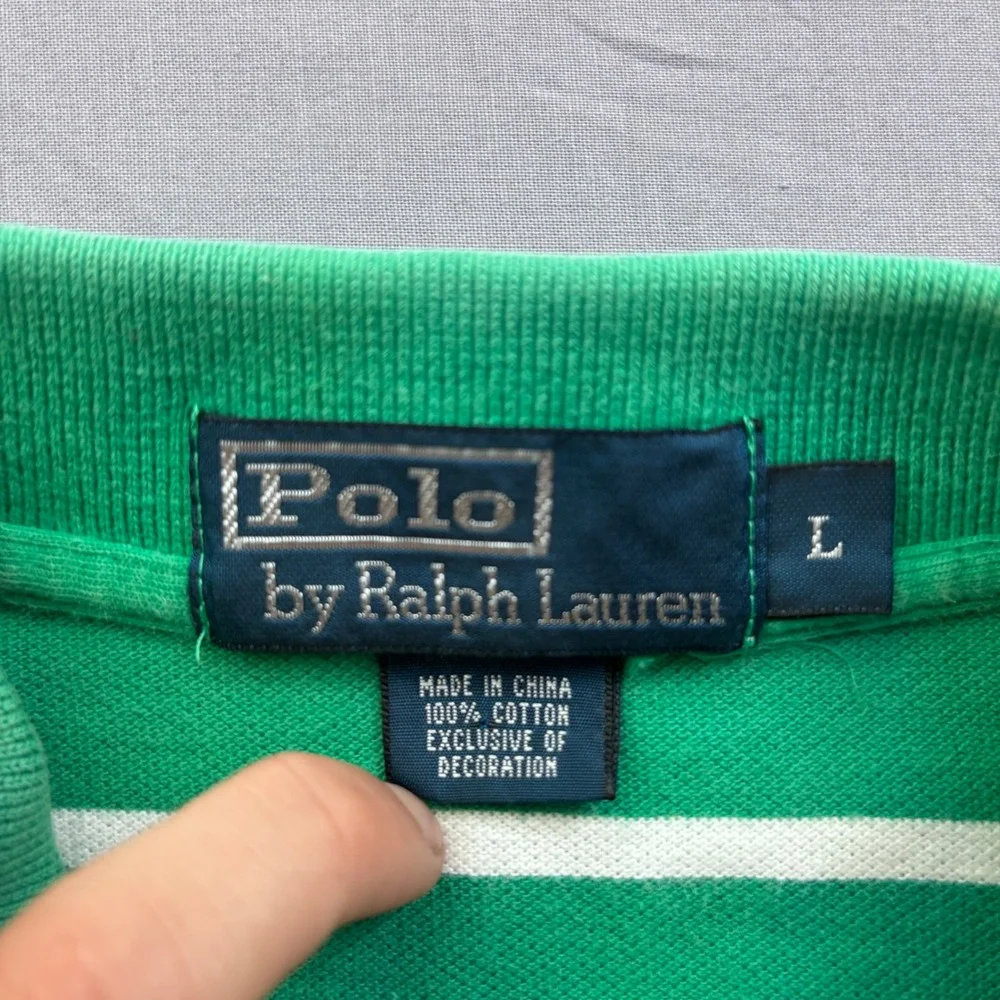 Polo Ralph Lauren Mens Green White Striped Short Sleeve Polo Shirt Pink Pony L